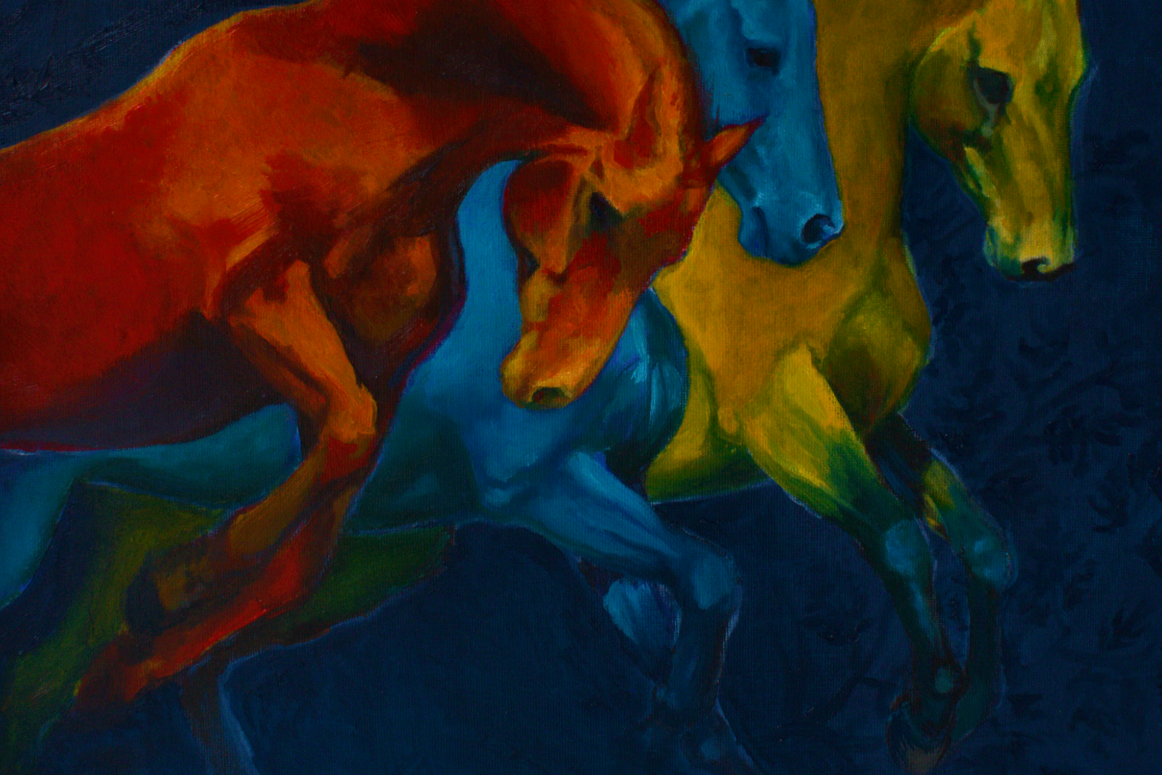 Colourful painting of three horses - Silk scarf 